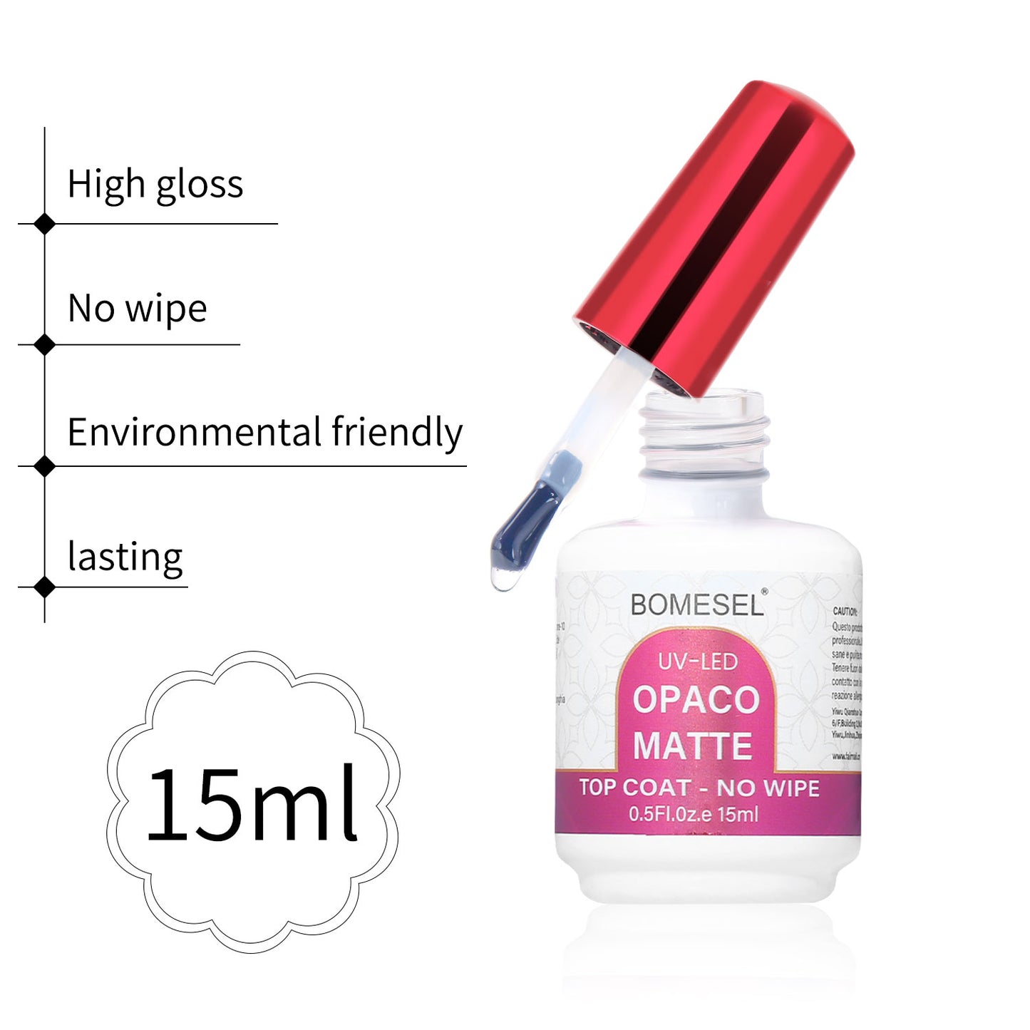 15ml Non Toxic UV LED Top Coat Gel Polish Opaco Matte Top Coat for Nail Salon