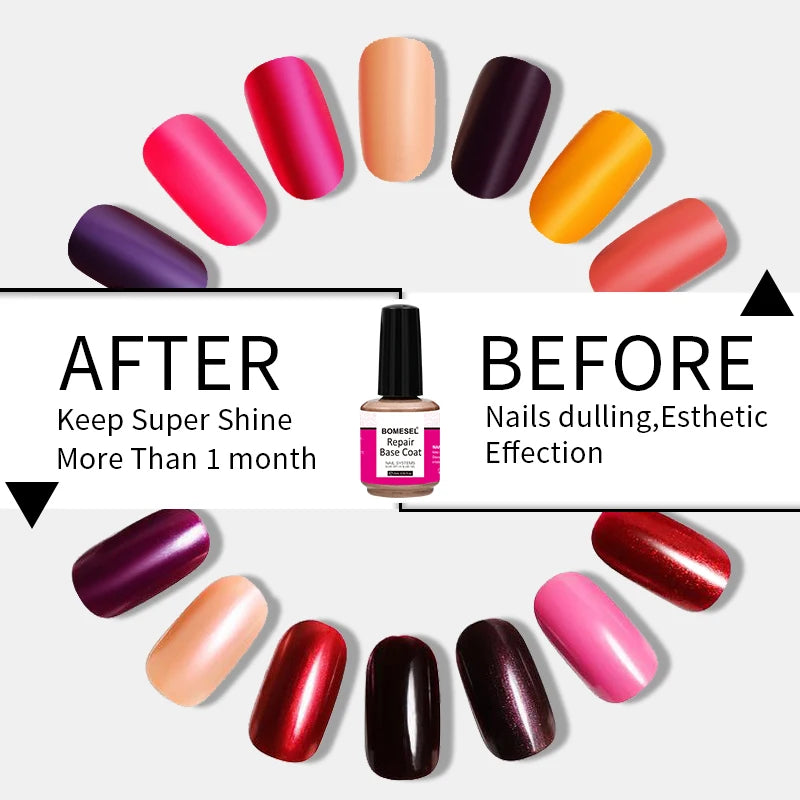 UV LED 15ml Gel Nail Repair Base Coat Soak-Off Surface Primer Adhesive Function Top Base Coat for Nail Art Damaged Nails Repair