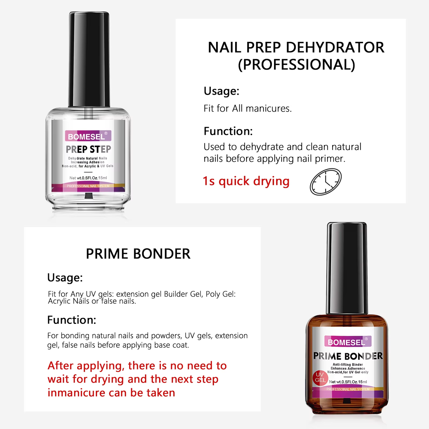 Private Label Nail Primer Bonder Pre-Dehydrator and Acrylique Dehydrate Prime Nail Builder Gel