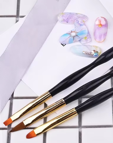 Dual-End 3D Carving Liner Painting Pen Manicure Tools for Nail Art Gold Black Handle Nylon Brush Material