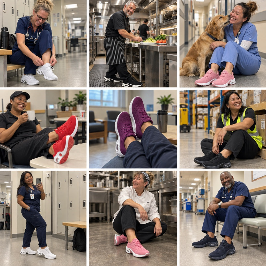 Nurses, chefs, warehouse and retail workers wearing the shoes on shift