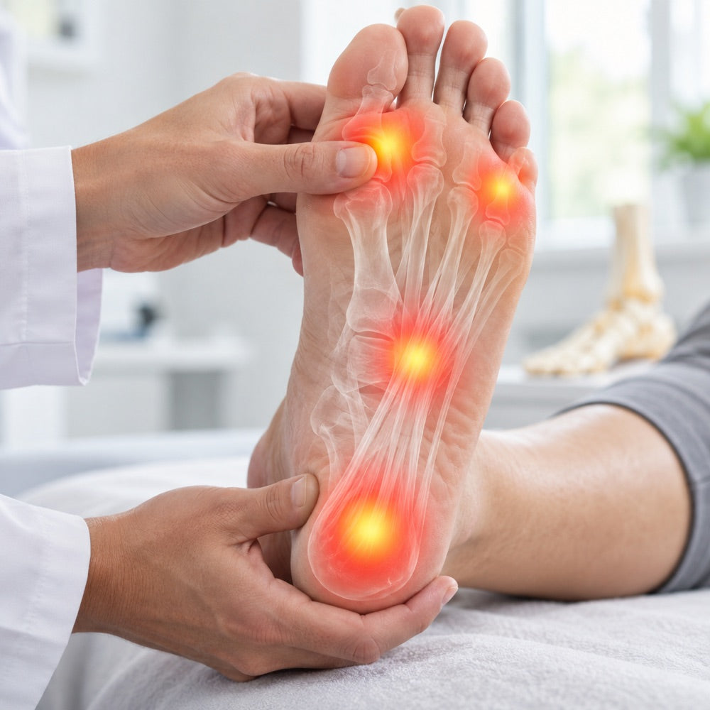 Pain points across the heel, arch and forefoot