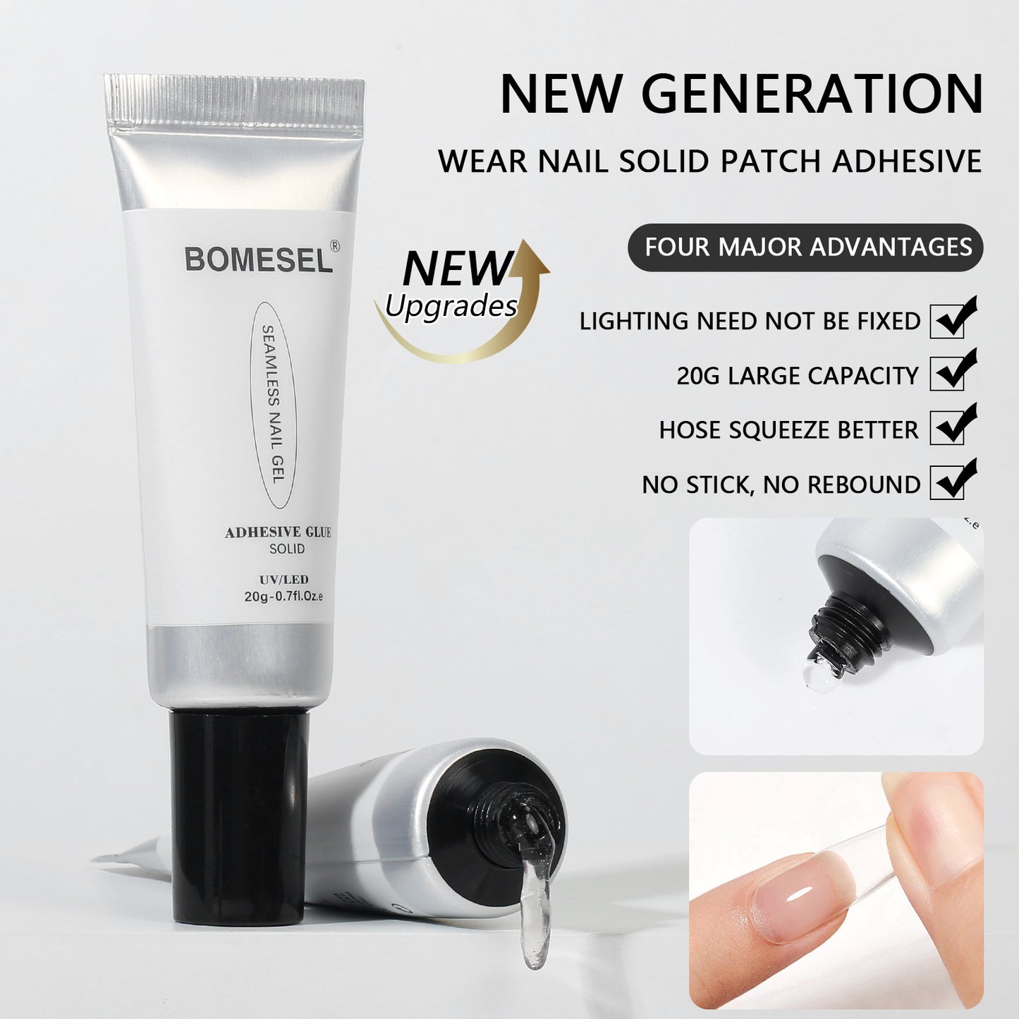 New Upgraded Formula 20g Solid Nail Tips Gel Long Lasting Super Strong Adhesive Nail Glue Gel for Press on Nails