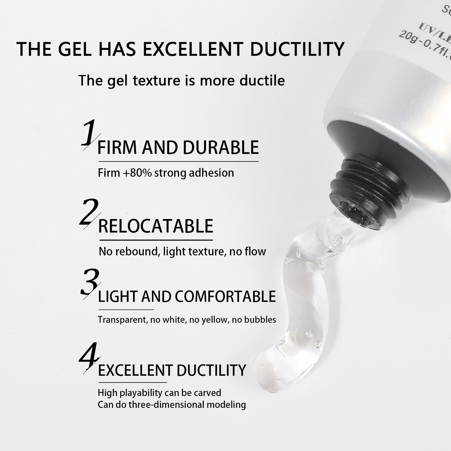 New Upgraded Formula 20g Solid Nail Tips Gel Long Lasting Super Strong Adhesive Nail Glue Gel for Press on Nails