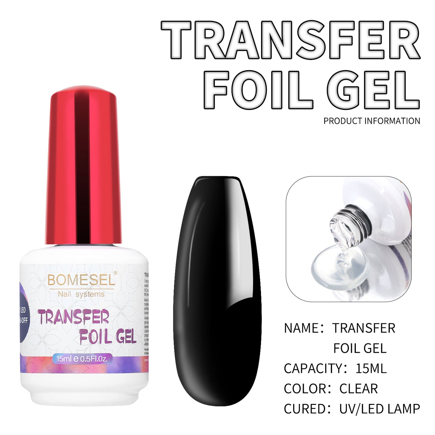 15ml Clear Transfer Foil Gel Hard Soft Gel in a Bottle for Nails Lamp Transfer Gel