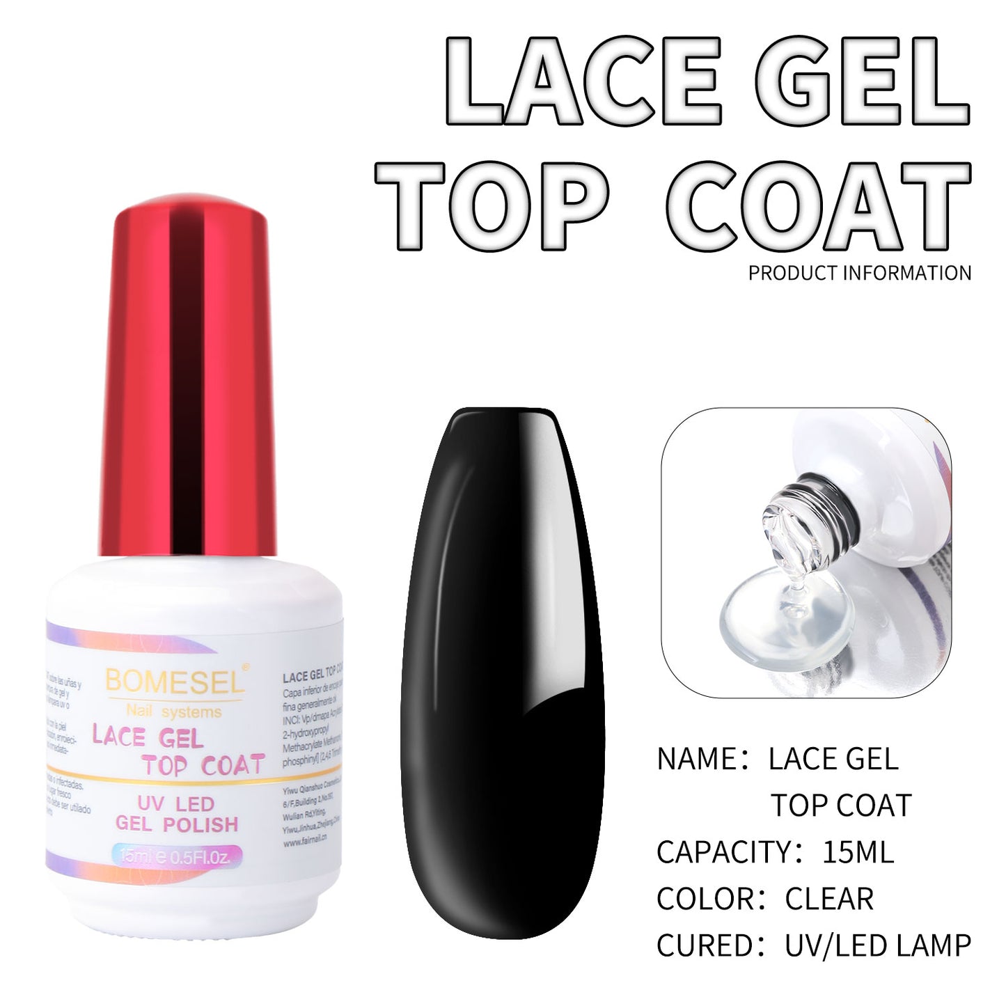 15ml Top Coat No Wipe High Shine High Gloss UV Led Top Coat Lace Gel