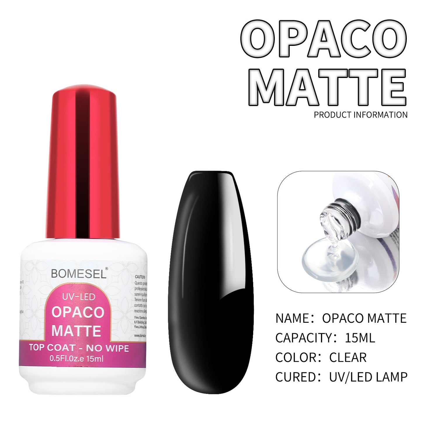 15ml Non Toxic UV LED Top Coat Gel Polish Opaco Matte Top Coat for Nail Salon