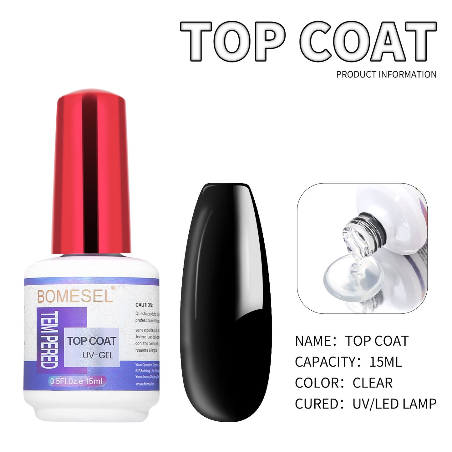15ml UV Gel Nail Non Toxic Top Coat No Wipe Top Coat Resin Material Tempered Top Coat
