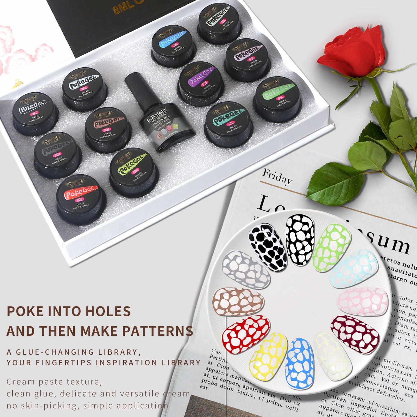 New Arrival 8ml Poking Gel 12 Colors Poke Gel Set With Special Base Coat OEM/ODM UV/LED Free Design Poke Gel Nail Polish