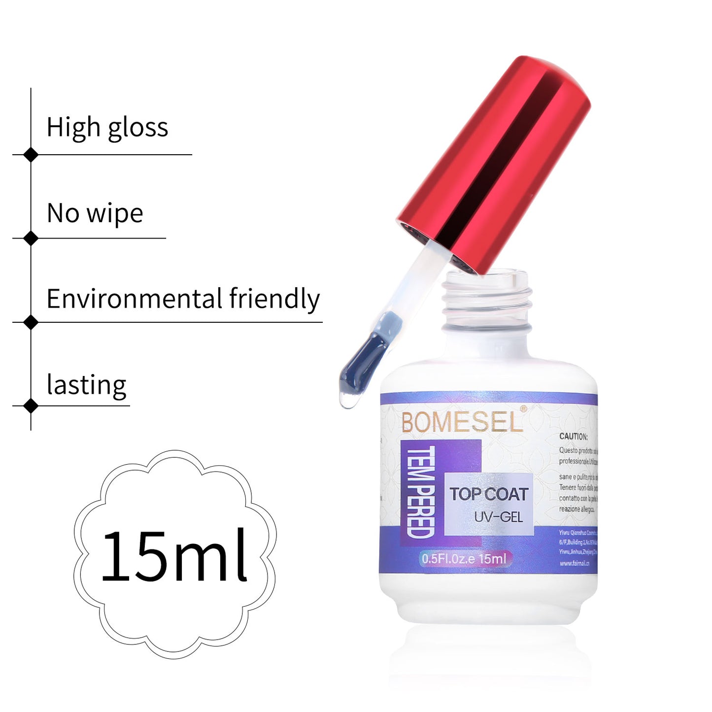 15ml UV Gel Nail Non Toxic Top Coat No Wipe Top Coat Resin Material Tempered Top Coat