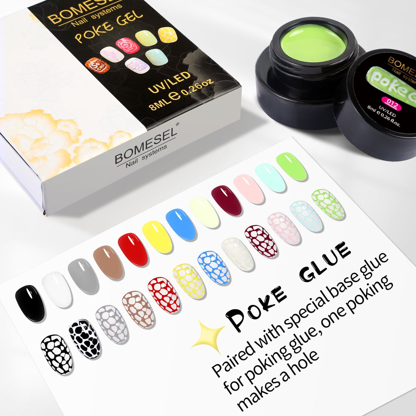 New Arrival 8ml Poking Gel 12 Colors Poke Gel Set With Special Base Coat OEM/ODM UV/LED Free Design Poke Gel Nail Polish