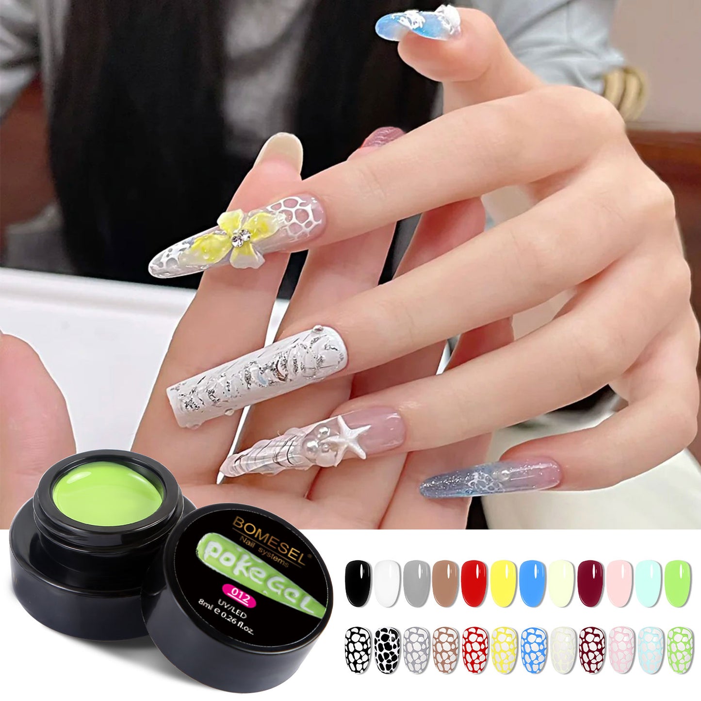 New Arrival 8ml Poking Gel 12 Colors Poke Gel Set With Special Base Coat OEM/ODM UV/LED Free Design Poke Gel Nail Polish
