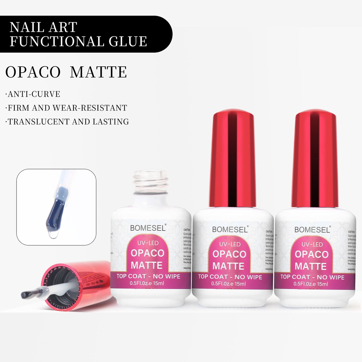 15ml Non Toxic UV LED Top Coat Gel Polish Opaco Matte Top Coat for Nail Salon