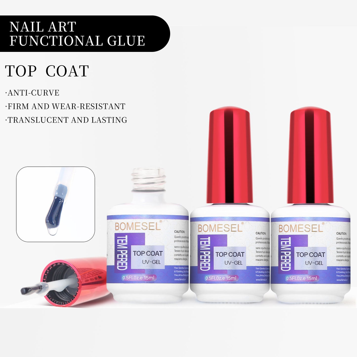 15ml UV Gel Nail Non Toxic Top Coat No Wipe Top Coat Resin Material Tempered Top Coat