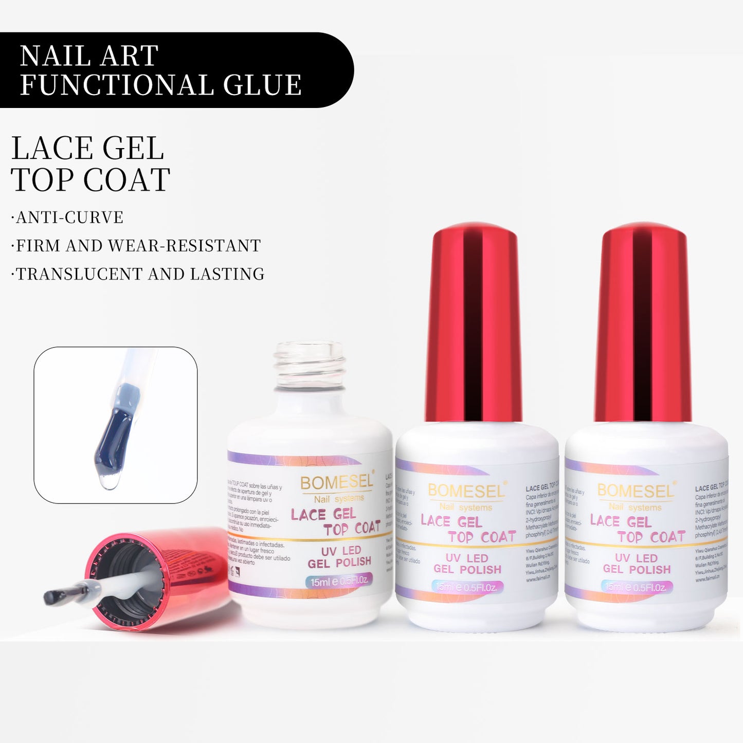 15ml Top Coat No Wipe High Shine High Gloss UV Led Top Coat Lace Gel