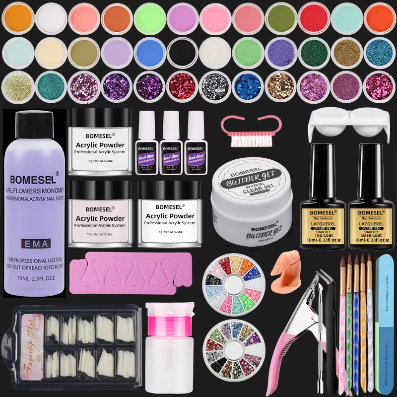 2024 Hot Sale Full Manicure Set Crytal Acrylic Nail Kit with UV Gel & Acrylic Powder Brush Nail Art Kits Accessory