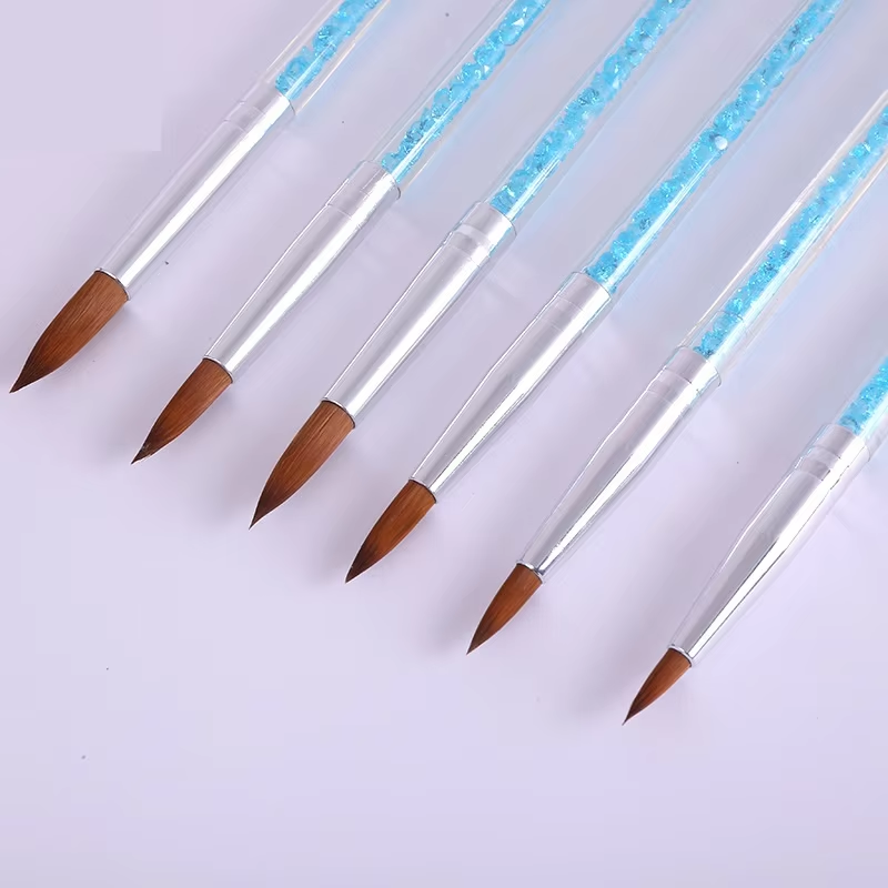 6-Piece Blue Rhinestone Nail Art Kit with UV Gel Nail Polish Painting Drawing Manicure Tools Made of Durable Nylon Brush Pens