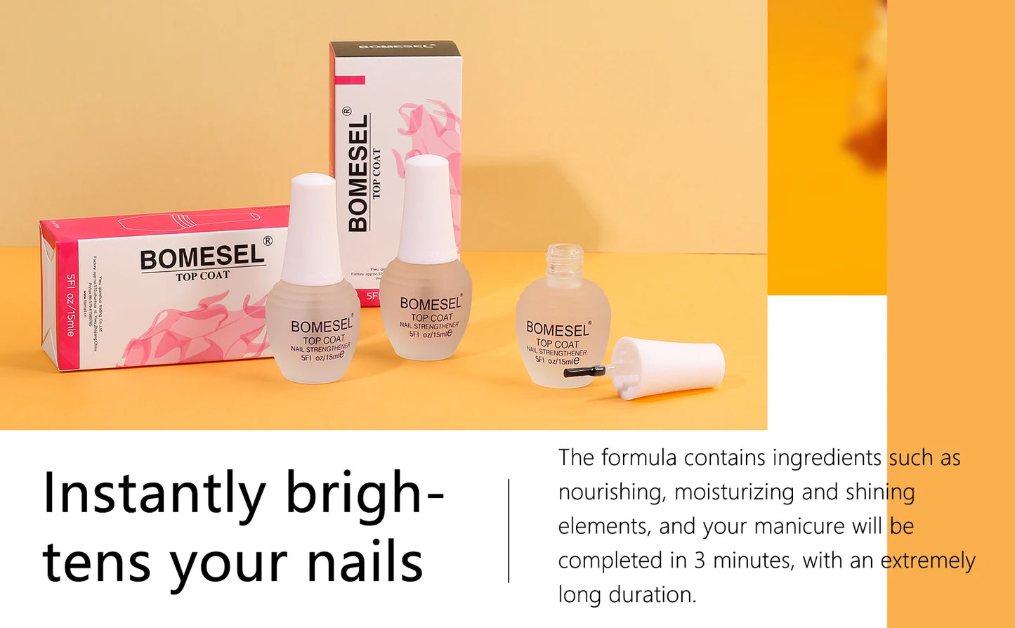 Custom Super Shiny Nail Coat Top Gel Lasting Clear UV LED Tempered Topcoat with High Shine Non-Wipe Nail Gel Top Coat