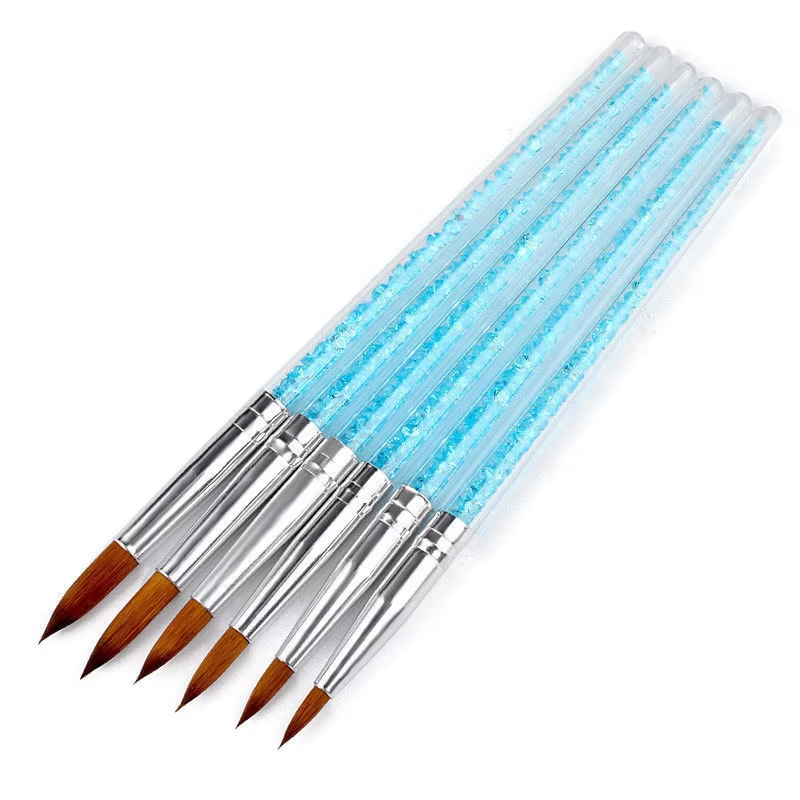 6-Piece Blue Rhinestone Nail Art Kit with UV Gel Nail Polish Painting Drawing Manicure Tools Made of Durable Nylon Brush Pens