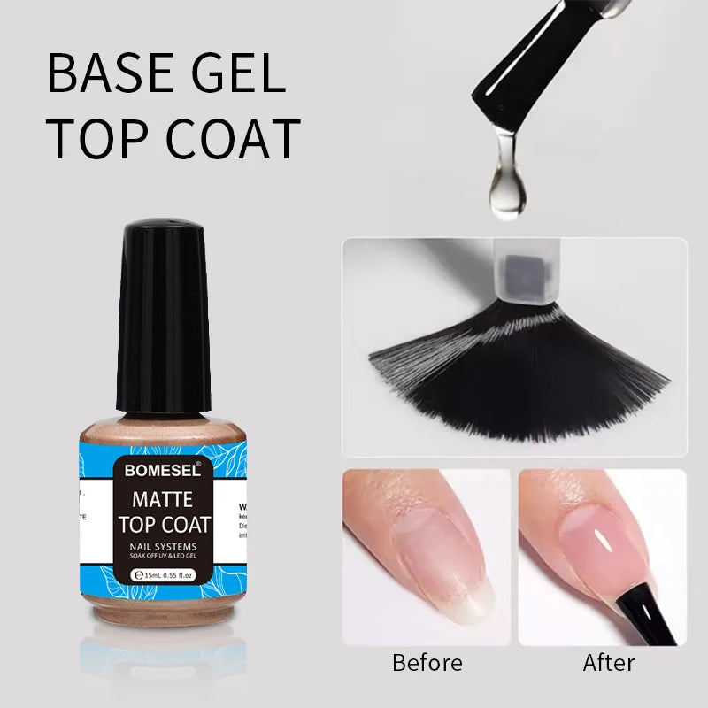 BOMESEL OEM Private Label Design Gel Matte Top Coat and Base Coat Factory Supplying Frosted Gel Nail Polish Topcoat