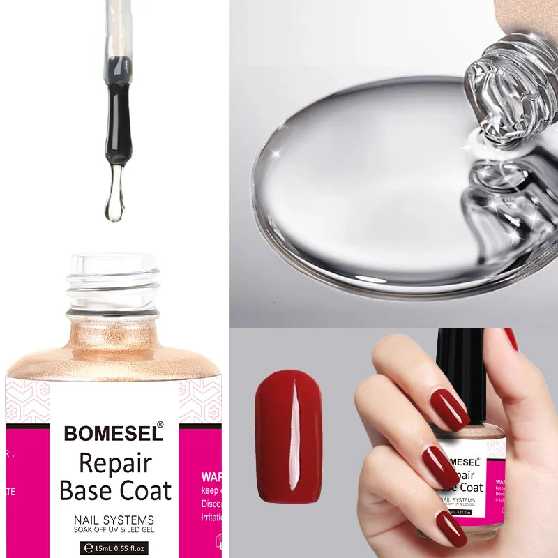 UV LED 15ml Gel Nail Repair Base Coat Soak-Off Surface Primer Adhesive Function Top Base Coat for Nail Art Damaged Nails Repair