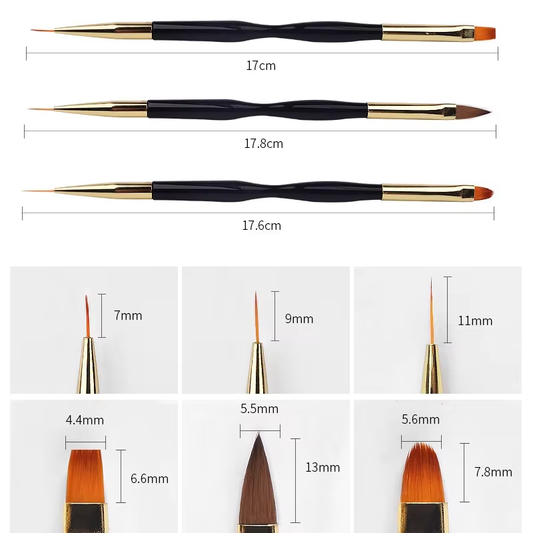 Dual-End 3D Carving Liner Painting Pen Manicure Tools for Nail Art Gold Black Handle Nylon Brush Material