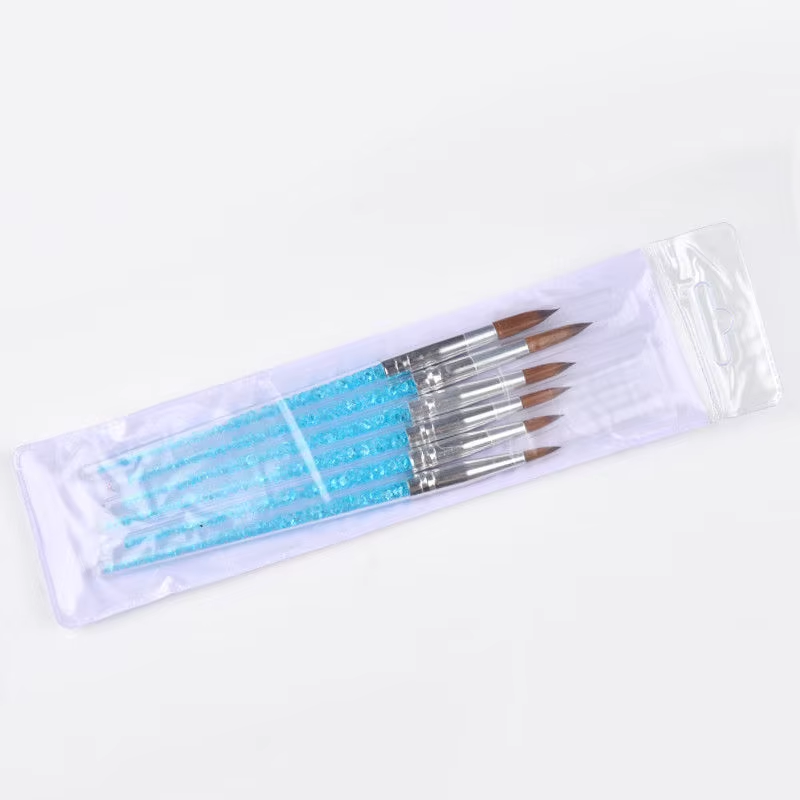 6-Piece Blue Rhinestone Nail Art Kit with UV Gel Nail Polish Painting Drawing Manicure Tools Made of Durable Nylon Brush Pens