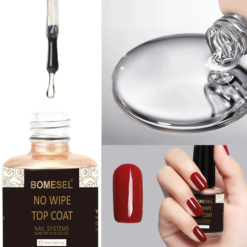 Factory Direct Sales OEM Custom 15ml High Shine Gel Nail Polish Top Coat No Wipe Top Coat