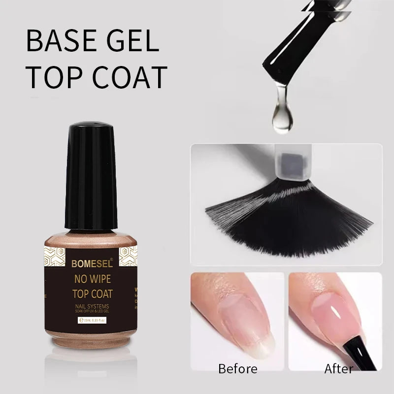Factory Direct Sales OEM Custom 15ml High Shine Gel Nail Polish Top Coat No Wipe Top Coat