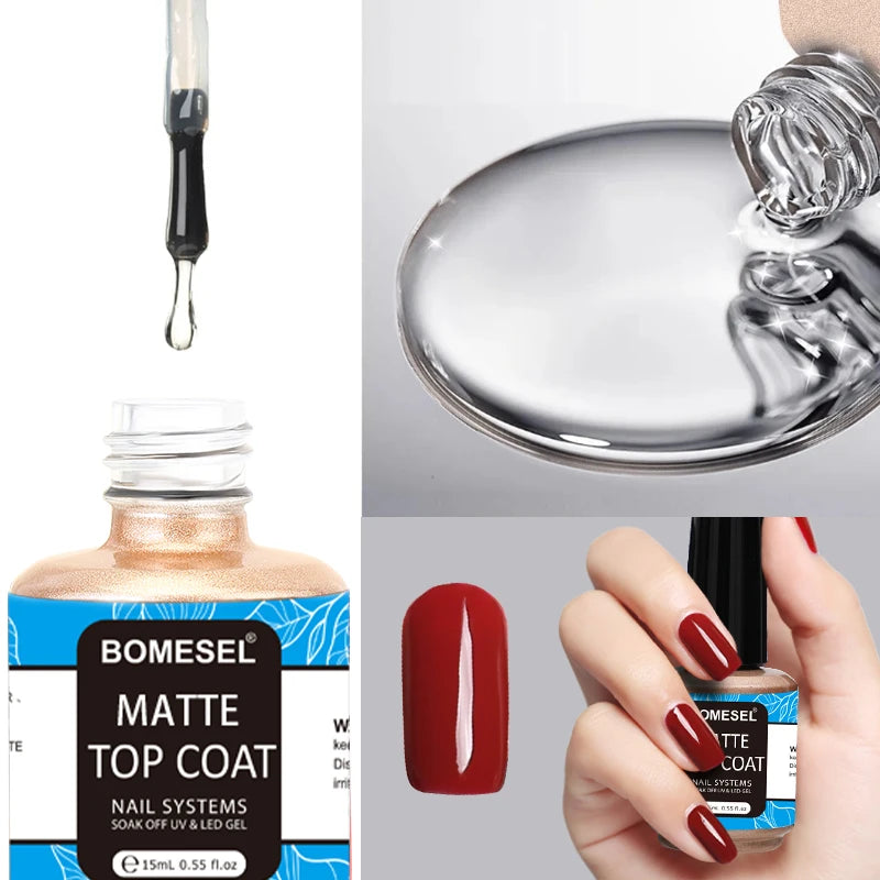 BOMESEL OEM Private Label Design Gel Matte Top Coat and Base Coat Factory Supplying Frosted Gel Nail Polish Topcoat
