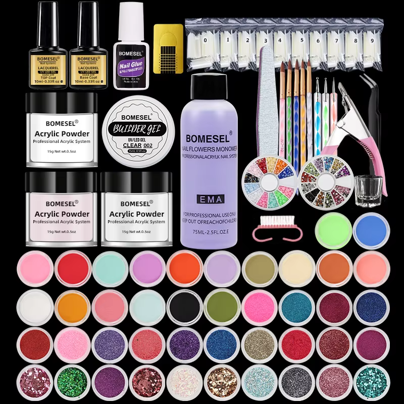 2024 Hot Sale Full Manicure Set Crytal Acrylic Nail Kit with UV Gel & Acrylic Powder Brush Nail Art Kits Accessory