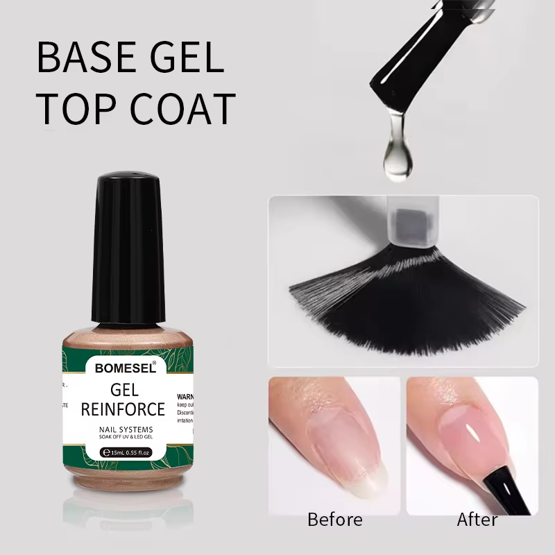 High Gloss 15ml Gel for Nail Art Reinforces Natural Nail Strength Long-lasting Base & Top Coat with Smooth Texture