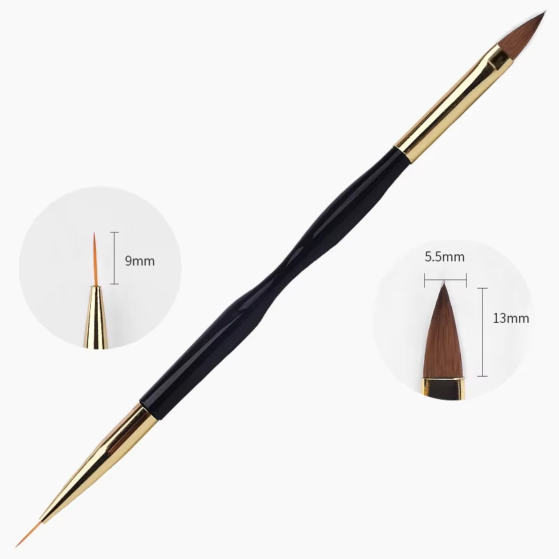 Dual-End 3D Carving Liner Painting Pen Manicure Tools for Nail Art Gold Black Handle Nylon Brush Material