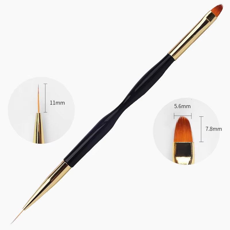 Dual-End 3D Carving Liner Painting Pen Manicure Tools for Nail Art Gold Black Handle Nylon Brush Material