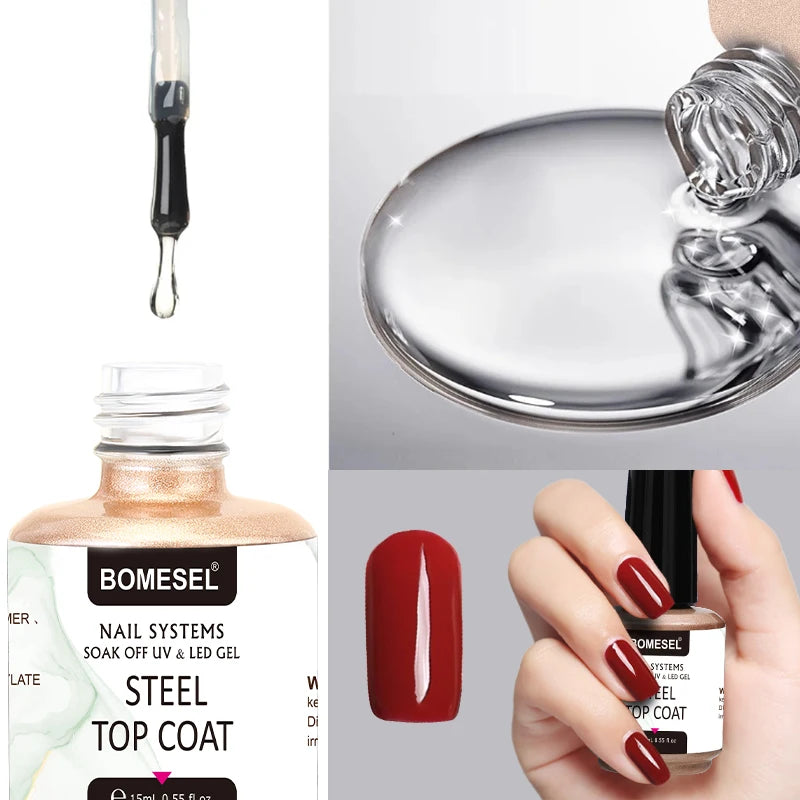 OEM/ODM Private Label UV Gel Nail Polish Tempered Steel LED Lamp Resin Plastic Bottle Top & Base Coat for Salon Art Use