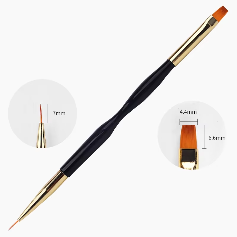 Dual-End 3D Carving Liner Painting Pen Manicure Tools for Nail Art Gold Black Handle Nylon Brush Material