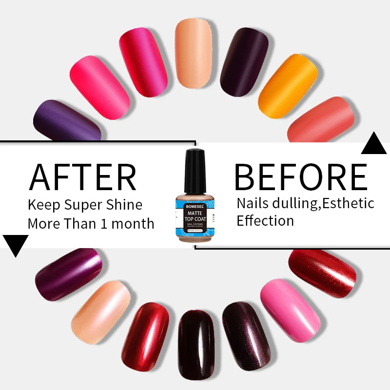 BOMESEL OEM Private Label Design Gel Matte Top Coat and Base Coat Factory Supplying Frosted Gel Nail Polish Topcoat