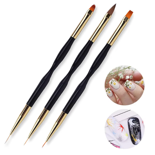 Dual-End 3D Carving Liner Painting Pen Manicure Tools for Nail Art Gold Black Handle Nylon Brush Material