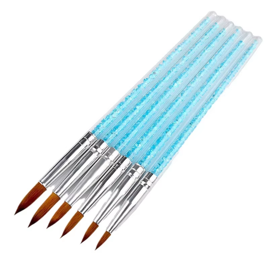6-Piece Blue Rhinestone Nail Art Kit with UV Gel Nail Polish Painting Drawing Manicure Tools Made of Durable Nylon Brush Pens