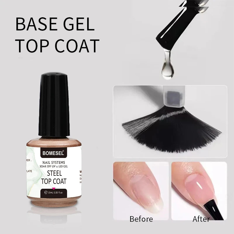 OEM/ODM Private Label UV Gel Nail Polish Tempered Steel LED Lamp Resin Plastic Bottle Top & Base Coat for Salon Art Use