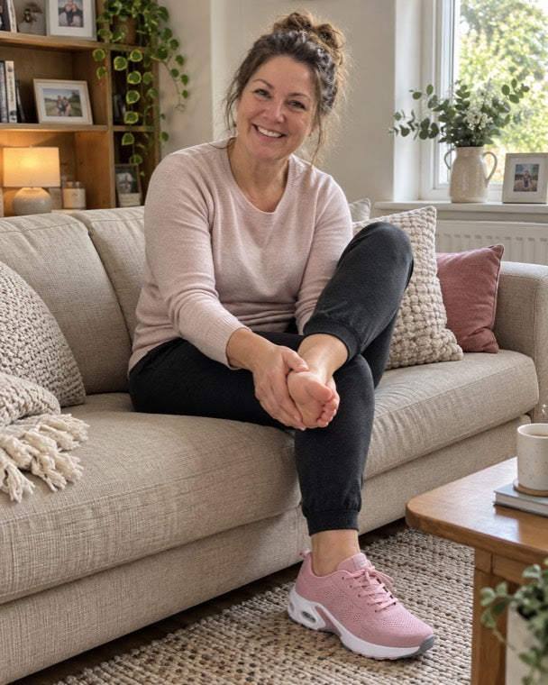 Woman resting her feet at home after a shift